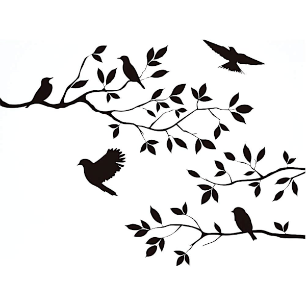 Black Flowers Tree Birds Wall Art Stickers Decal for Home