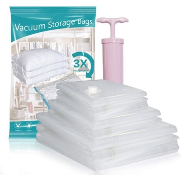 Vacuum Opbevaringsposer 8 stk. (3 x Jumbo, 2 x Large, 3 x Medium) til Dyner Tæpper Tøj Puder Rejse Pladsbesparende Forseglingspose Håndpumpe Inkluderet &h