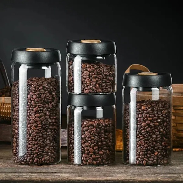 Glasburk Lufttät Behållare Matbehållare Te Vakuumförseglade Kaffebönor Förvaringsflaskor Kreativa Hem Kök Tankar 240125