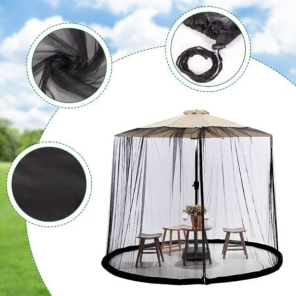TS-Filet Myggenet til Parasol, Skærm i Maske til Terrasseparasol Baldakin, 7FT-12FT til Udendørs Terrasseparasol (335x240cm)