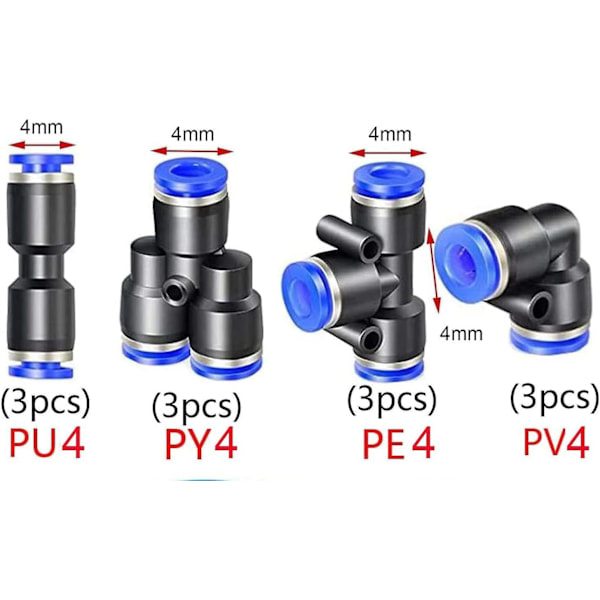 Pneumatisk luftslangesæt - Blå 4 mm OD polyurethanslange, 10 m med koblinger{HH}