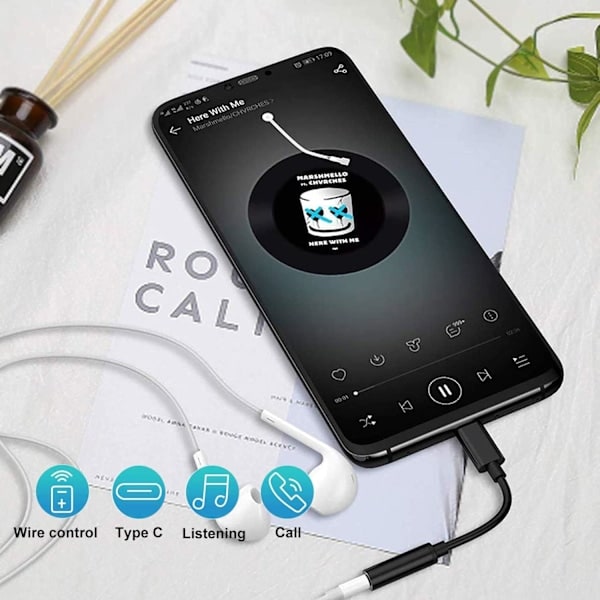 USB C -kuulokeadapteri, USB C - 3,5 mm:n liitinadapteri, tyyppi C Aux -adapteri Hi-Fi DAC -sirulla, yhteensopiva Galaxy S20:n kanssa (musta)