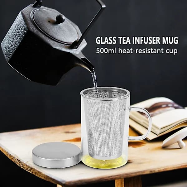 500ml Rese-ant Glas Te-infusionsmugg Med Mindre Stållock Kitch