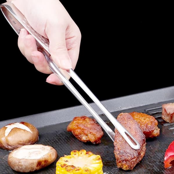 Grilltang i rustfrit stål, takket skridsikkert greb, sæt med 8, til koreansk BBQ, hot pot, madlavning og servering, 24 cm