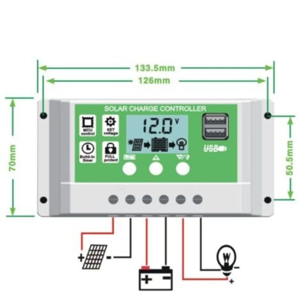 TS-30A Lataussäädin Aurinkopaneelisäädin lyijy-/litiumakulle 12V/24V Älykäs lataussäädin LCD-näytöllä ja kaksois