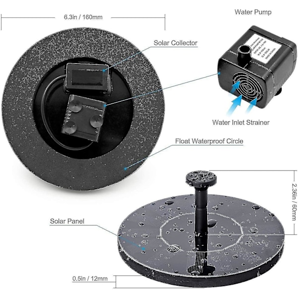 Solcellsdriven fågelbadsfountain, 1.4w Bärbar Nedsänkbar Gratis