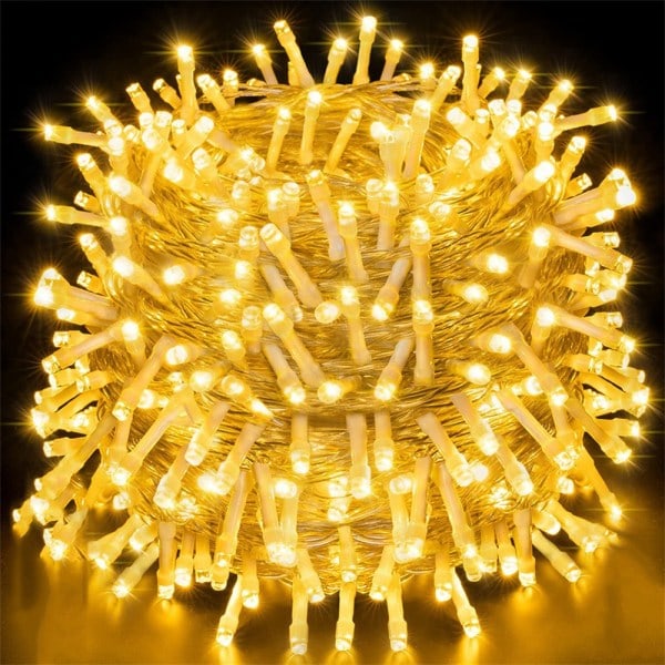 30m 300 LED Juleleker Lys Varmt Hvit Vanntett Lysstreng Nettkontakt med 8 Moduser for Utenfor/Hage/Vindu