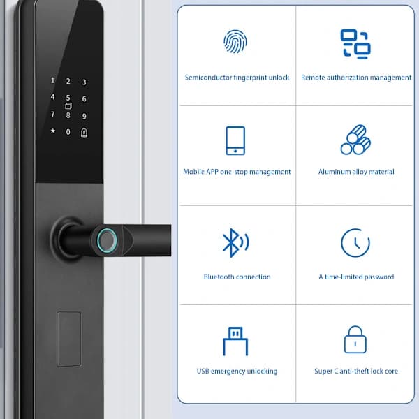 Smart dørlås med fingeravtrykk, fjernstyring og flere opplåsingsmetoder