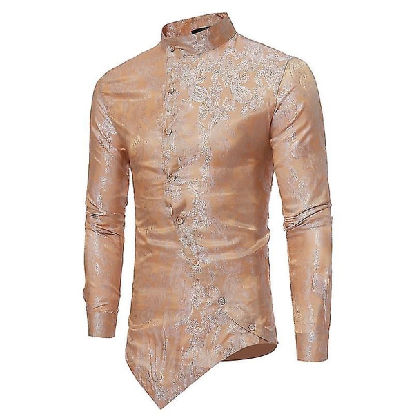 Smokingskjorta för män Slim Fit Långärmad oregelbunden fåll Utförande Smokingklänning Topp gold 2XL