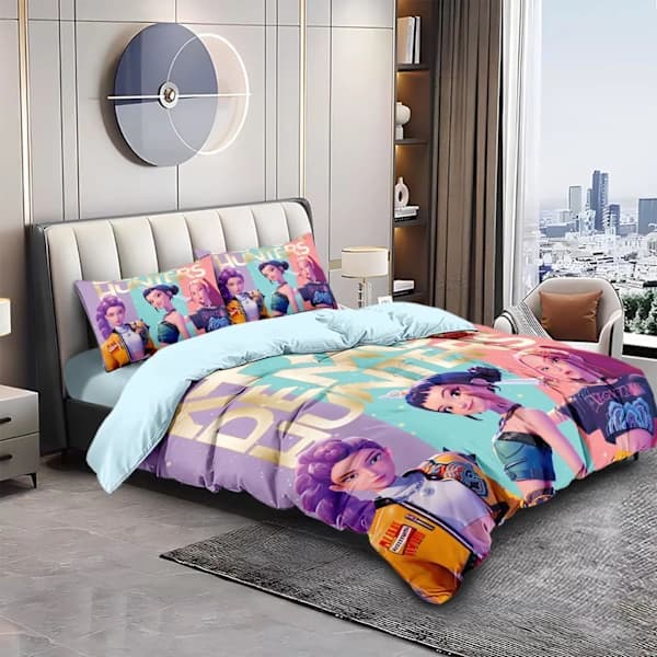 K Pop Demon Hunter Single Duvet Set Soft Printed Bedding Set Brushed Microfiber Duvets with Pillowcases Kpop Demon Hunters 135x