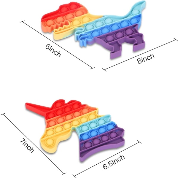 IC 2-pack Sensoriska Pop-It Poppets Fidget-leksaker - Enhörning och Dinosaurie