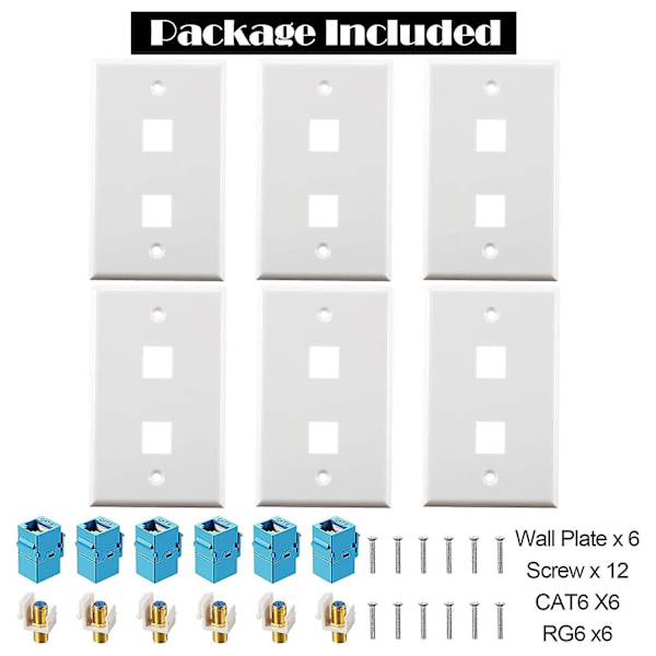 TS-6 Stykker Ethernet Koaksial Veggplater Cat6 Koaksial Veggplate Ethernet Vegguttak Med Ethernet Port For