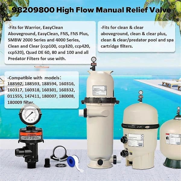 98209800 Poolfilter Trykmåler, Manuel Udluftningsventil til Pool- og Spafilter 98209803 Black