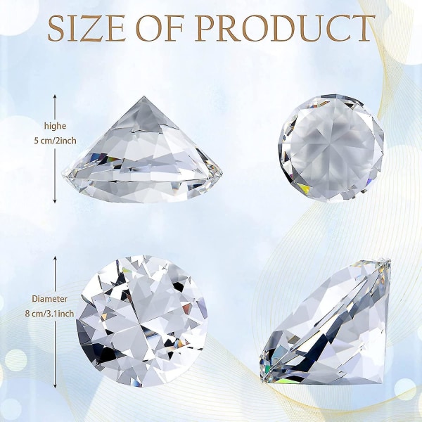 80 mm (3,1 tum) Diamantkristall pappersvikt Stor diamantformad med stativjuveler Kristall Hembröllopsdekoration Centerpieces (transparent) Transparent