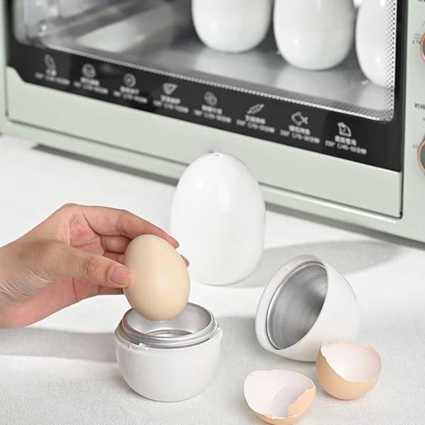 Mikrobølgeovn Eggekoker for 1 Egg, Rask 9-minutters Eggdamper for Hardkokte og Mediumkokte Egg, Enkel å Bruke, Hvit