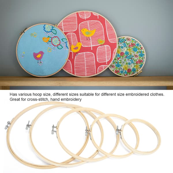 5 st runda broderirammar, korsstygnsramar, ringögla, bambu, handsyverktyg