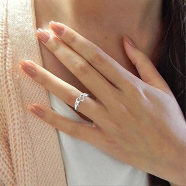 925 Sterling Sølv Hjerte Ring Gravert Jeg Vil Alltid Elske Deg, Ring Justerbar, US 9