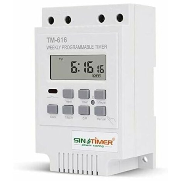 TM616 Programmerbar Bryter Relé, Digital Elektrisk Ukentlig Timer 12V med Digital LCD-skjerm - Hvit