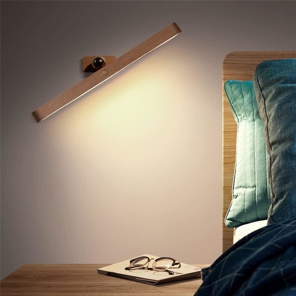 Dimbar LED-vegglampe med berøringsbryter og batteri, innendørs trevegglampe, 4W, USB-ladbare skaplampe