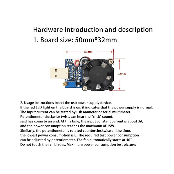TS-15w USB Elektronisk Lastmodul Justerbar Konstant Strøm Elektronisk Laster Aldringsutlader Inte