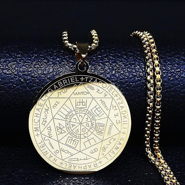 Sju Ærkeengle Amulet Halskæde i Rustfrit Stål til Mænd Segl af Salomon Talisman Halskæde Beskyttelse Smykker Krave Hombre_lldxm Db
