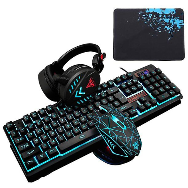 Gamingtangentbord och muskombination med headset, K59 Rgb bakgrundsbelyst 3-färgstangentbord, 6-knappars 4dpi USB trådad spelmus, upplyst gamingheadset med mikrofon