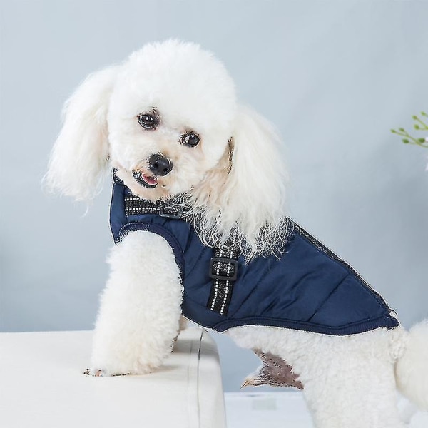 Stor hundjacka med sele Vintervarma hundkläder Vattentät Blue M