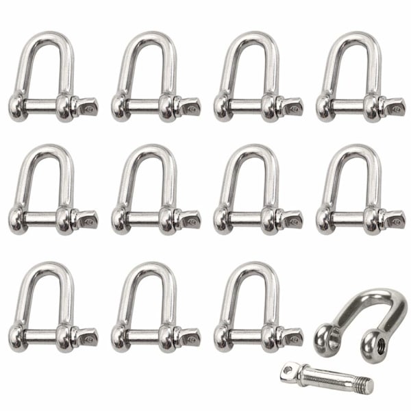 Rustfritt stål sjakkel 12 stykker M4 Rustfritt stål sjakkel Løftesjakkel Kjede D-ring sjakkel Sjakkel stift skruspenne