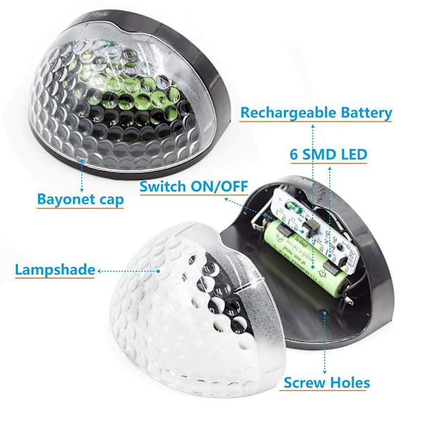 LED solcelle stolpebelysning, halvsirkeldesign, vegg