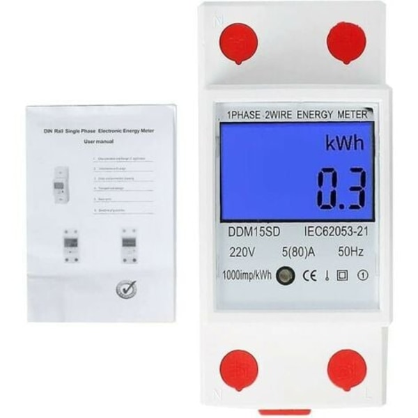 Digital LCD elmätare trefas 4-tråds elmätare för DIN-skena AC-mätare, 1