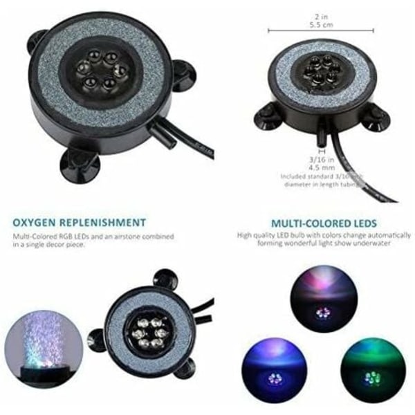 TS-Lampa Bubbla Akvarium Nedsänkbar, Luftbubbla Ljus Auto Färgskiftande, 6 LED Belysning Dekoration Färgglatt Ljus med Luftbubbla (5.5CM)