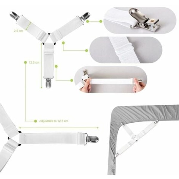Set med 4 Elastiska Triangelband för Dra-på-lakan, Justerbara för Sängkläder, Lakan, Strykbrädsöverdrag, Madrass, Soffa