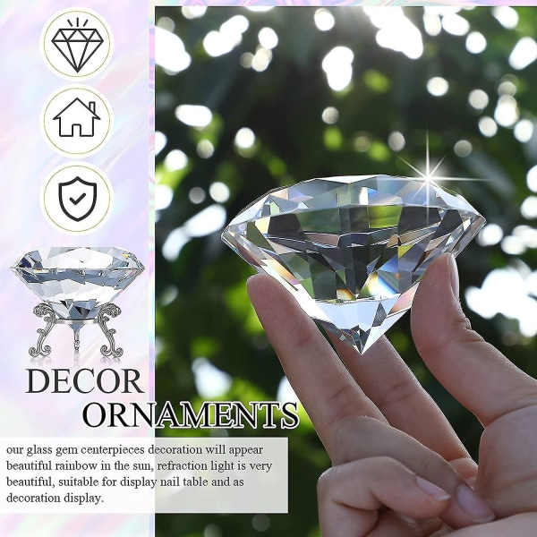 80 mm (3,1 tum) Diamantkristall pappersvikt Stor diamantformad med stativjuveler Kristall Hembröllopsdekoration Centerpieces (transparent) Transparent