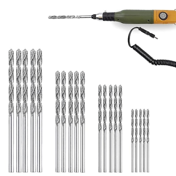 Diamantborr Set 20 st 4 storlekar 1mm 1,5mm 2mm 2,5mm Twist Tip Smycken Strand Havsglas Skal-Perfekt