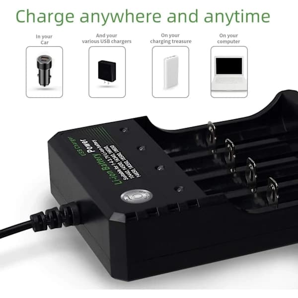 Batterilader 18650 Litiumion Oppladbar