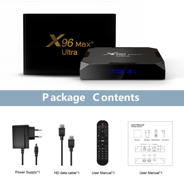 4GB 64GB X96 Max Plus Ultra TV-boks Android 11 Amlogic S905X4 2.4G/5GHz Dobbelt WiFi BT4.0 USB3.0 Støtter AV1 H.265 8K 24fps 4K 60fps HDR Dekoderboks EU 4GB 32GB