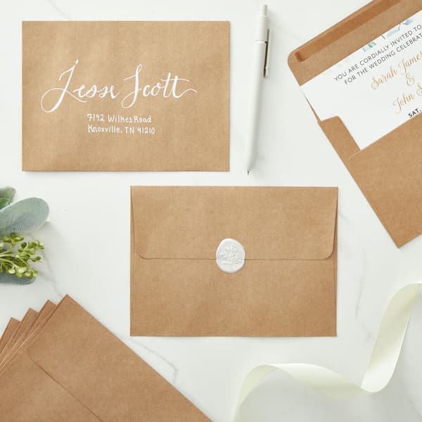Kraftpapirkonvolutter, 12,7 x 17,8 cm A7 brune konvolutter, selvklæbende printbare kraftkonvolutter til invitationskort, tykke konvolutter robuste og vellavede