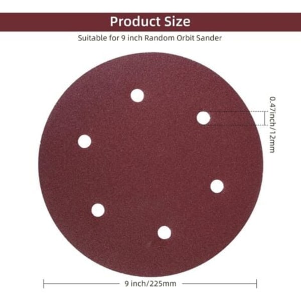 TS-225mm Slippapper 80 Korn, 30 st Cirkulära Slipskivor, Sandpapper för Väggslipmaskin Giraffslipmaskin (6 hål)