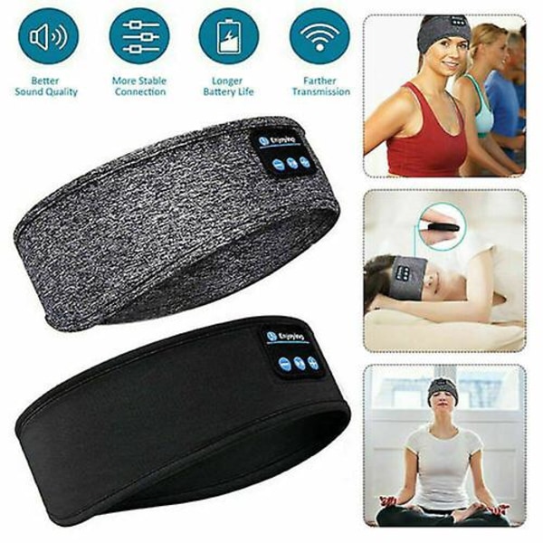 3 i 1 Bluetooth hörlurar Sport Sova Pannband Tunt Mjuk Elastisk Bekväma trådlösa hörlurar Musik Ögonmask för sidosövare Black
