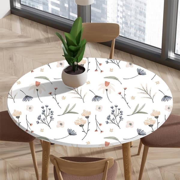 Rund duk, tøyelig polyester spandex, elastisk kant, sklisikker, vaskbar, for hjemmeservering og uteplass, blomstret, 100 cm