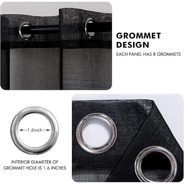 2 stk. ensfarvede gardiner (sort - 140*213cm)