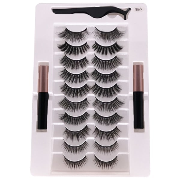 10 paria magneettisia tekoripsiä ja 2 eyeliner-settiä, luonnollinen ulkonäkö ja uudelleenkäytettävä