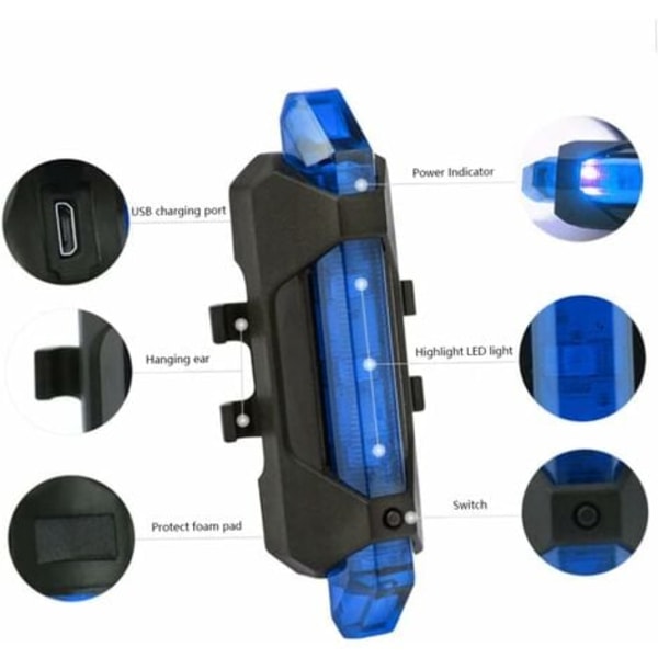 TS-Sykkelbaklys, vanntett sykkelbaklys for LED-kombinasjoner, LED-fjellbaklykt, 2 stk (blå)