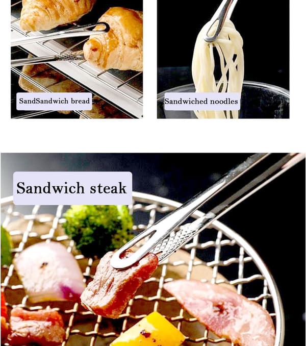 Grilltang i rustfrit stål, takket skridsikkert greb, sæt med 8, til koreansk BBQ, hot pot, madlavning og servering, 24 cm