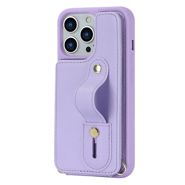 iPhone 12/12 Pro Korttitasku Puhelimen Kotelo Ranneke Jalusta PU Nahka+TPU Kotelo Purple