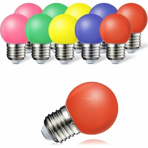 10 st E27 LED färgade glödlampor 1W färgglada lampor 100LM Energisnål färglampa 360° vinkel, röd, gul, blå, grön och rosa [Energiklass A]...