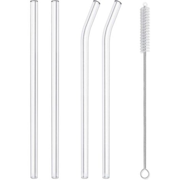 Återanvändbara sugrör i glas, 4-pack dricksugrör med rengöringsborste, 10\" x 10 mm, diskmaskinsäkra