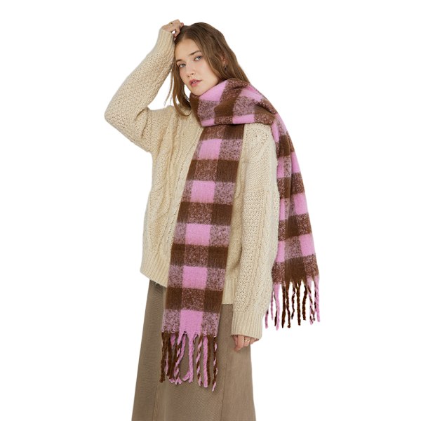 Vinterhalsduk Senior Pläd Halsduk med tofsar för kvinnor män Oversized X