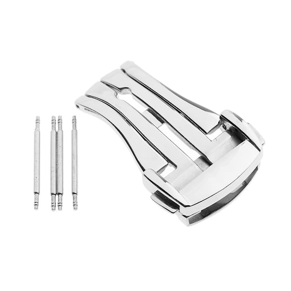2x Rostfritt Stål Tryck Vik Lås Spänne Klockarmband Silver-16mm