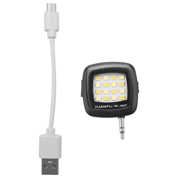 TS-3.5mm Älykäs Selfie 16 Led Kameran Salamavalo Täyttövalo Matkapuhelimeen Musta